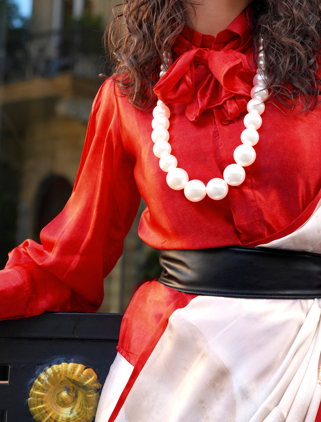 White & Red Spanish Satin Modern Design Pranch Finish Ethnic Saree