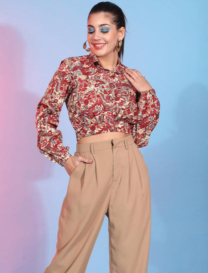 Radiant Multi-Color Crepe Print Work Top For Women