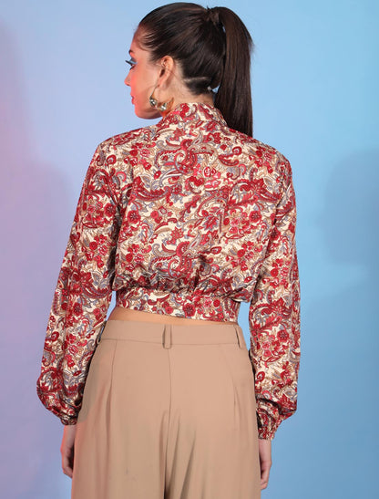 Radiant Multi-Color Crepe Print Work Top For Women