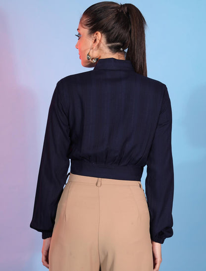 Navy Blue Enchanting Viscose Rayon Women Designer Top