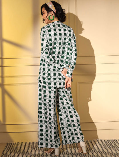 Radiant Green Platinum Crape Designer Print Women Co-ord Sets