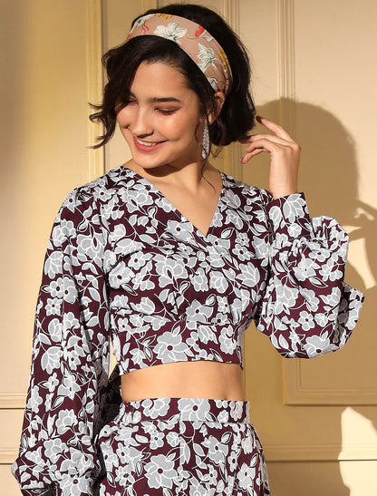 Majestic Maroon Premium Platinum Crape Designer Women Co-ord Sets