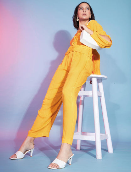 Chic Yellow Viscose Rayon Designer Co-ord Sets For Women