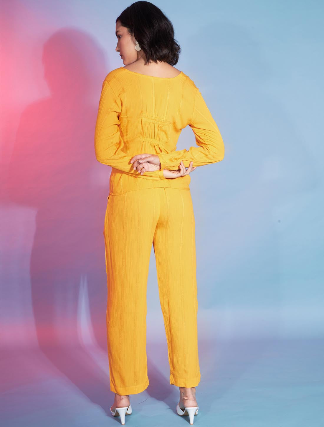 Chic Yellow Viscose Rayon Designer Cord-Sets For Women