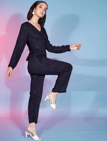 Navy Blue Stylish Designer Viscose Rayon Women Co-ord Sets