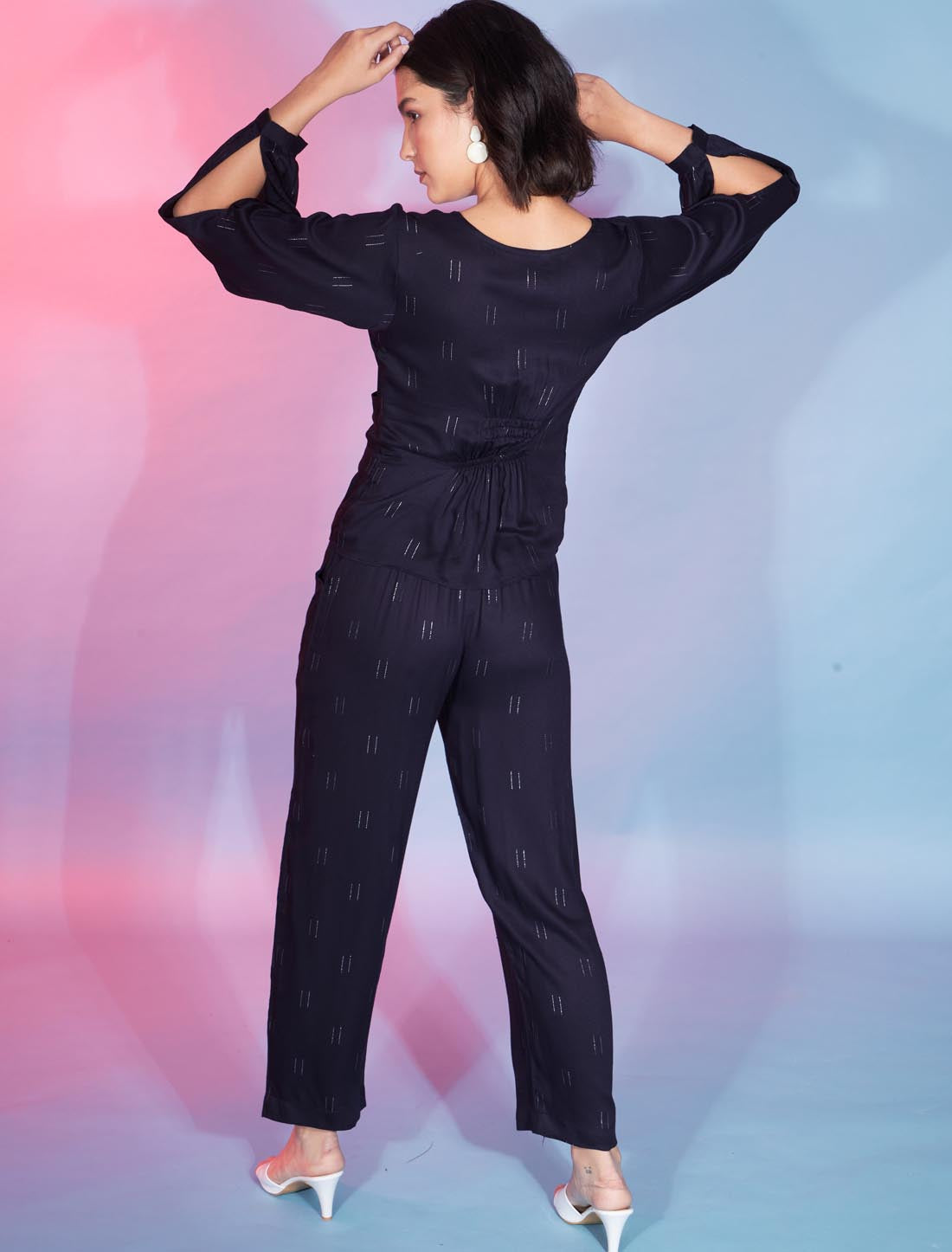 Navy Blue Stylish Designer Viscose Rayon Women Cord-Sets