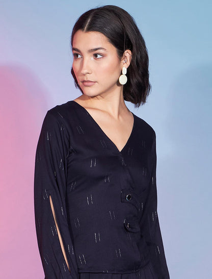 Navy Blue Stylish Designer Viscose Rayon Women Co-ord Sets