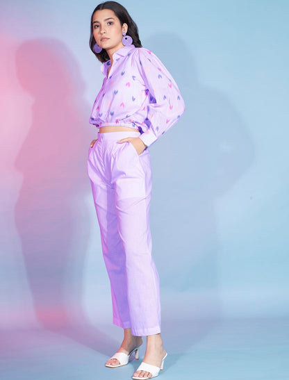 Luxurious Levender Cotton Designer Women Co-ord Sets