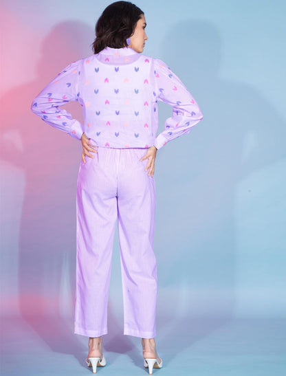 Luxurious Levender Cotton Designer Women Co-ord Sets