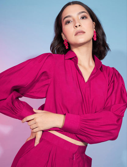Deep Pink Women Elegant Designer Viscose Rayon Co-ord Sets