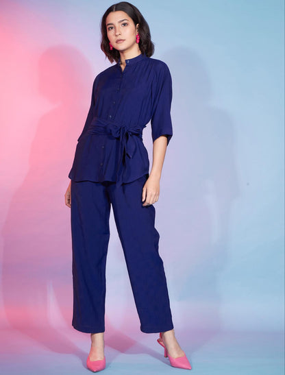 Navy Blue Stylish Women Viscose Rayon Designer Co-ord Sets and Shrugs Duo
