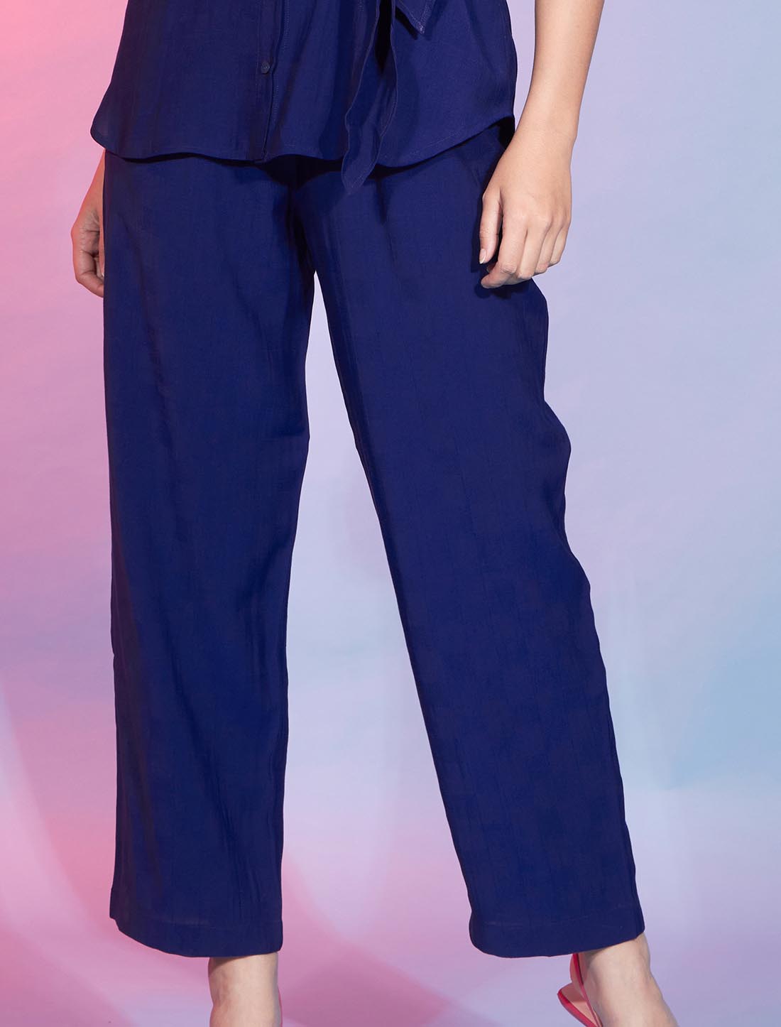 Navy Blue Stylish Women Viscose Rayon Designer Cord-Sets and Shrugs Duo