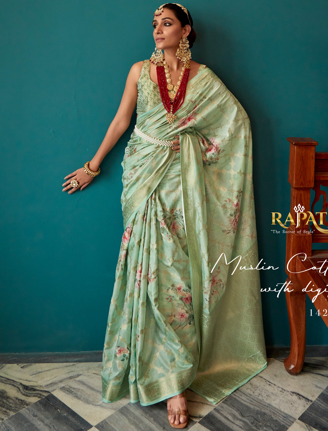 Soft Silk Pista Green Designer Party Wear Ethnic Saree