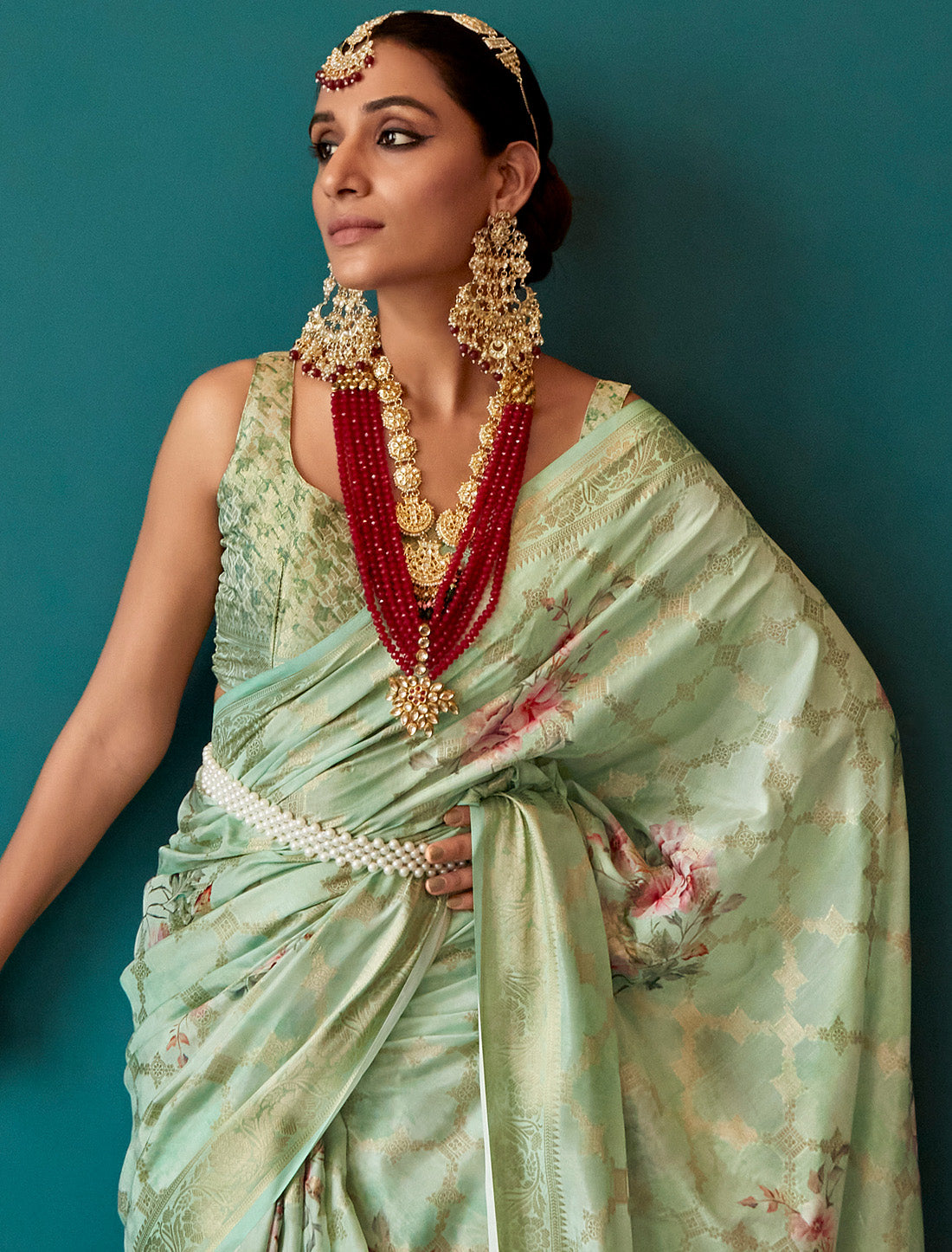 Soft Silk Pista Green Designer Party Wear Ethnic Saree