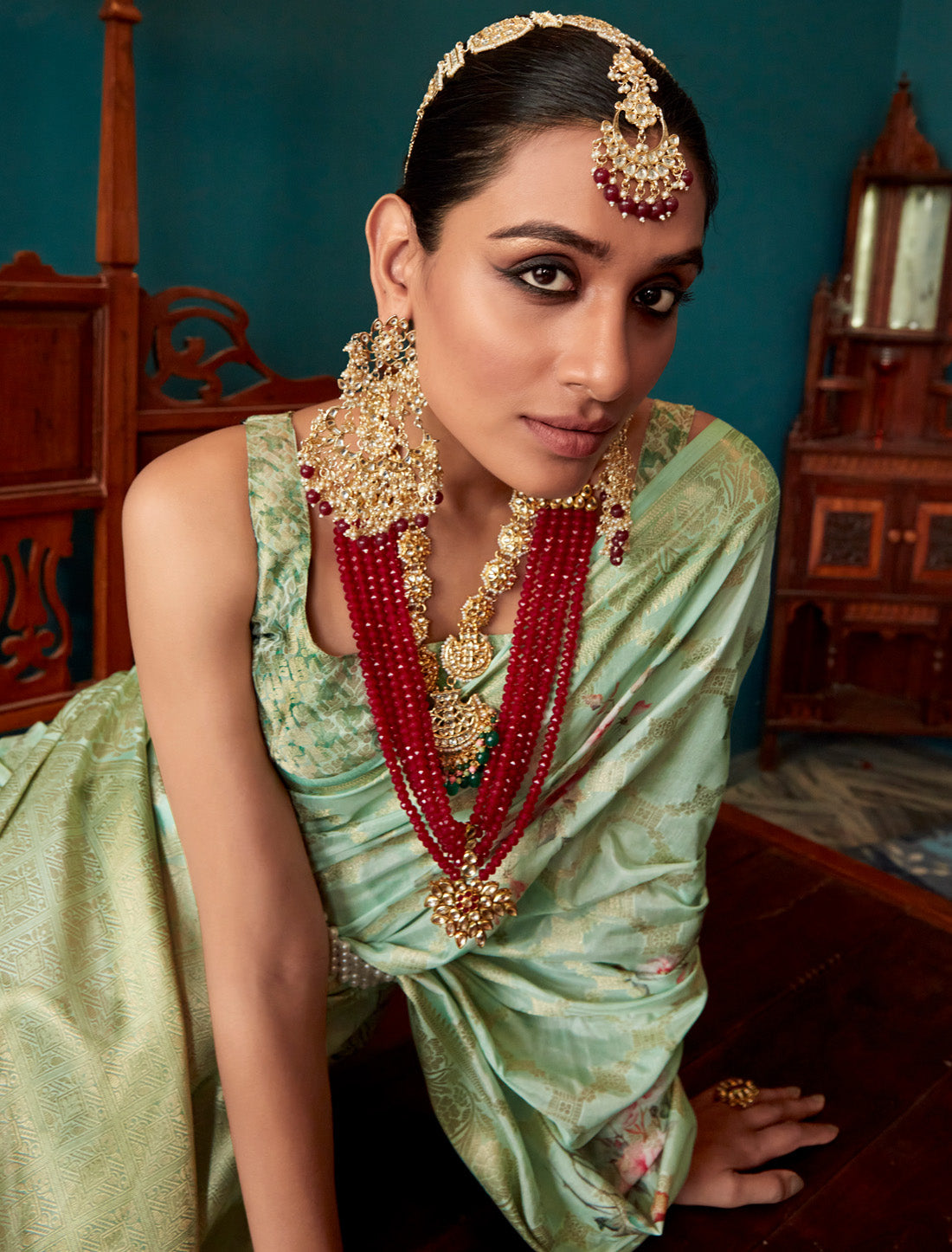 Soft Silk Pista Green Designer Party Wear Ethnic Saree