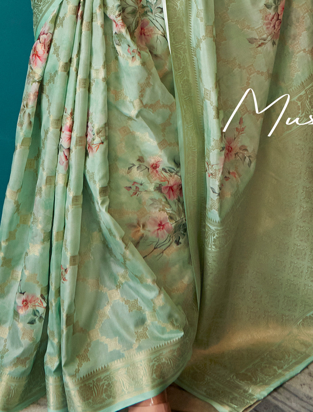 Soft Silk Pista Green Designer Party Wear Ethnic Saree