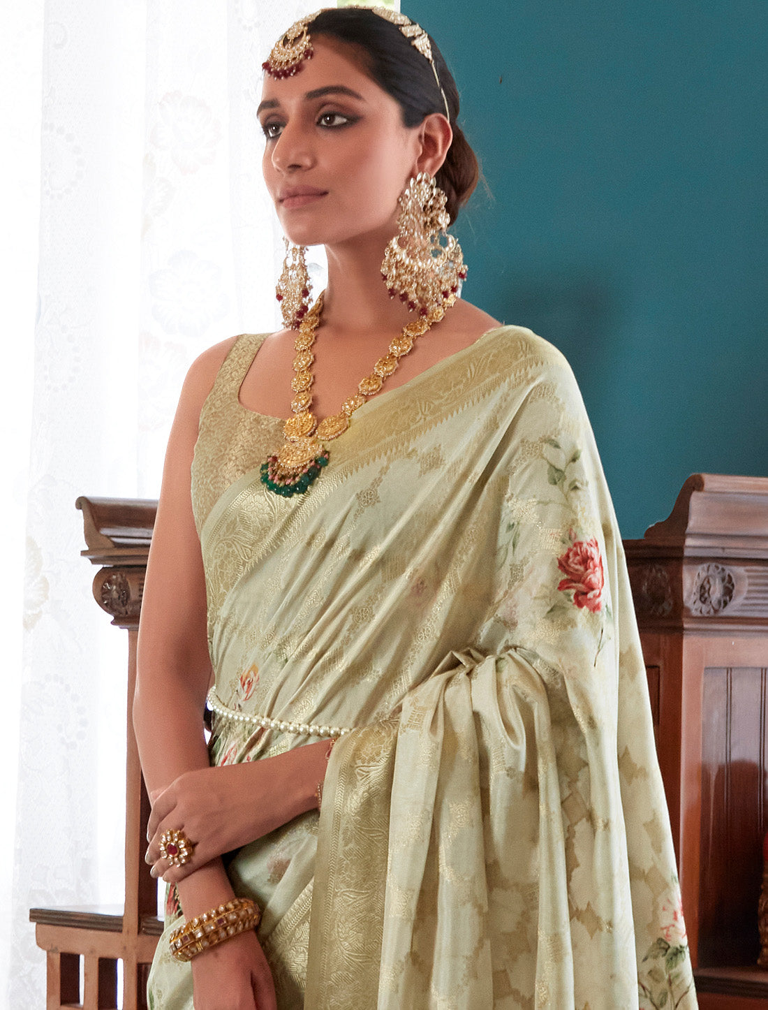 Light Green Soft Silk Designer Party Wear Ethnic Saree