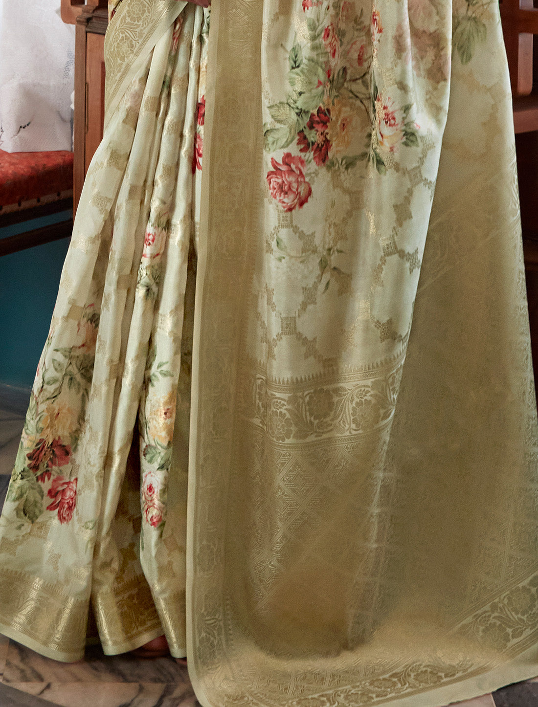 Light Green Soft Silk Designer Party Wear Ethnic Saree