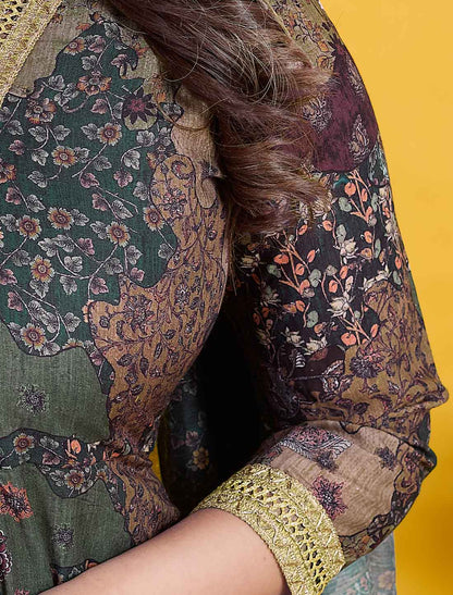 Ethnic Peacock Green Cotton Elegant And Comfortable Salwar Suits