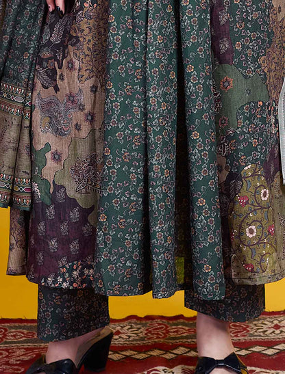 Ethnic Peacock Green Cotton Elegant And Comfortable Salwar Suits