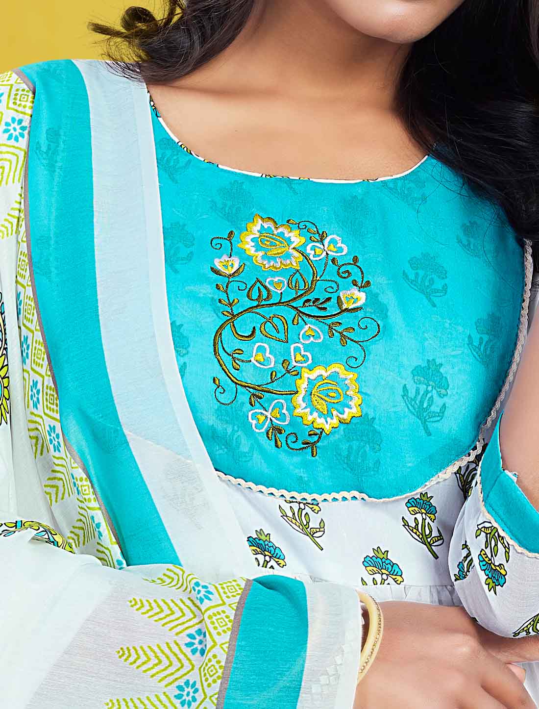 Ethnic White & Blue Mal Cotton Elegant Comfortable Salwar Suits