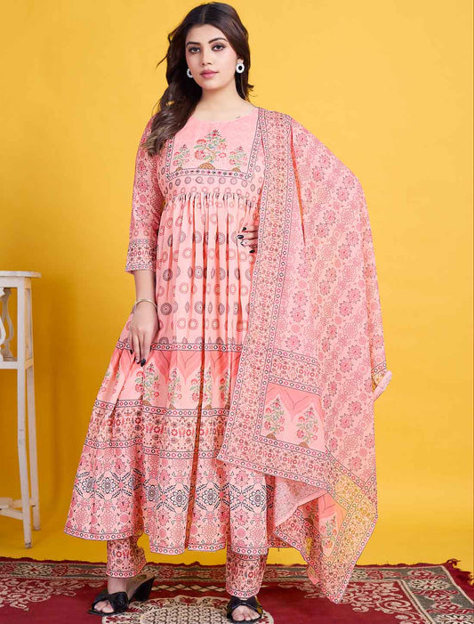 Ethnic Light Pink Mal Cotton Elegant And Comfortable Salwar Suits