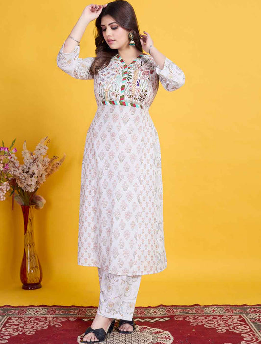 Ethnic White Cotton Elegant And Comfortable Comfort Salwar Suits