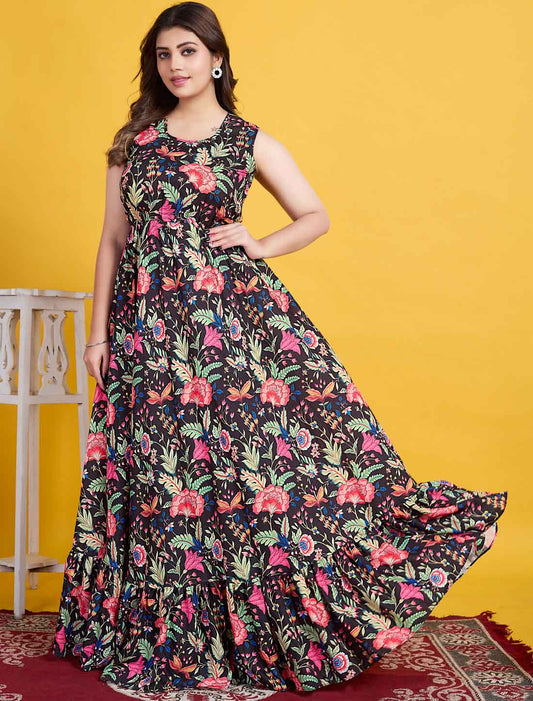 Ethnic Dark Black Cotton And Comfortable Floral Salwar Suits