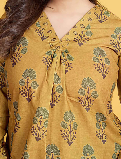 Mustard Yellow Cotton Elegant And Comfortable Ethnic Salwar Suits