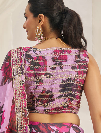 Organza Pink Semi-Stitched With Zari & Sequins Designer Lehenga Choli