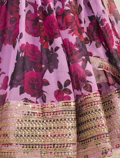 Organza Pink Semi-Stitched With Zari & Sequins Designer Lehenga Choli