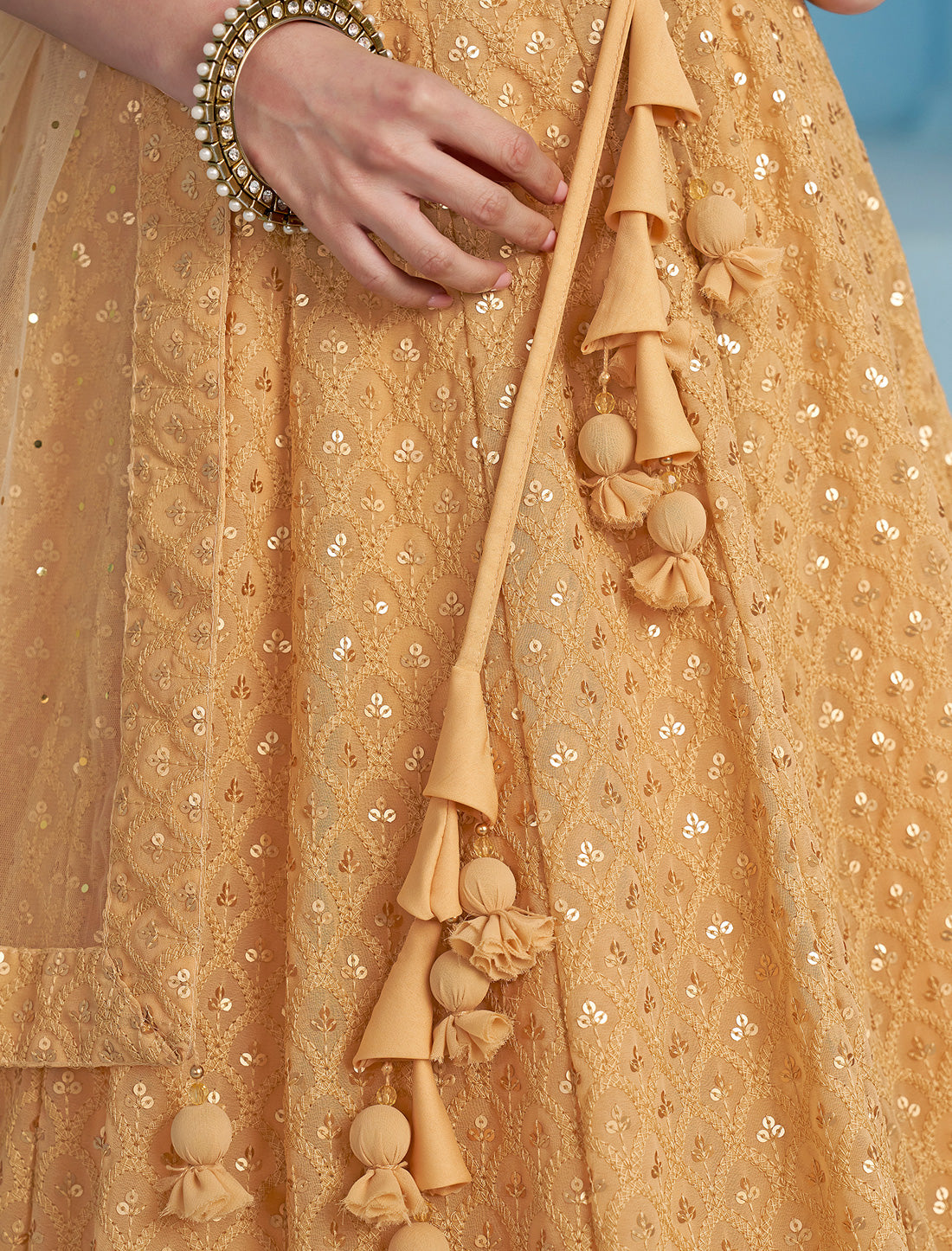 Beige Designer Georgette Ethnic Lehenga Choli Set With Embroidery