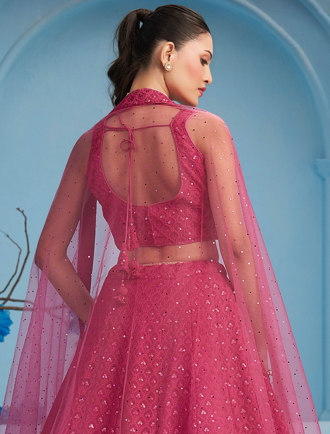 Pink Ethnic Georgette Designer Lehenga Choli Set With Embroidery