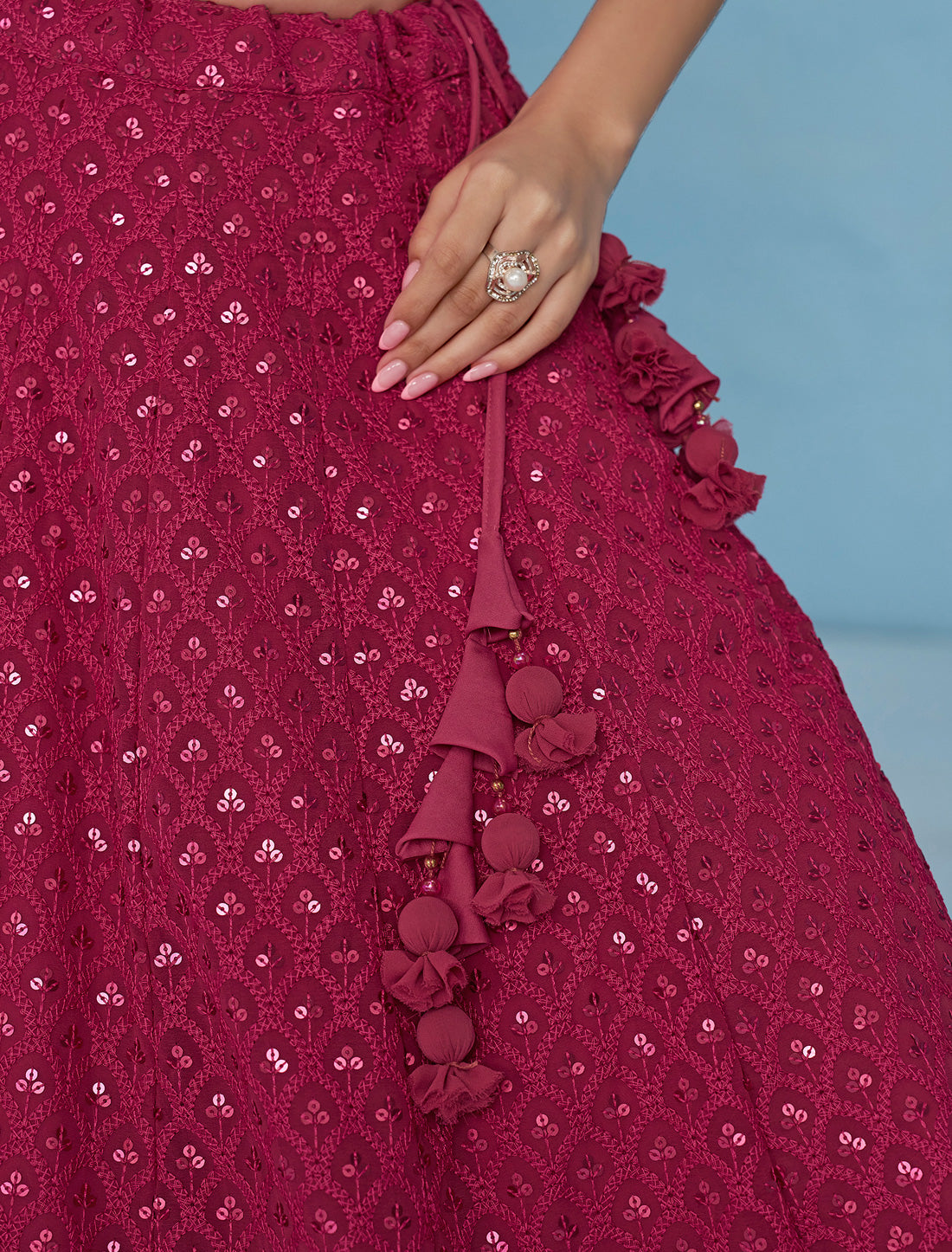 Pink Ethnic Georgette Designer Lehenga Choli Set With Embroidery