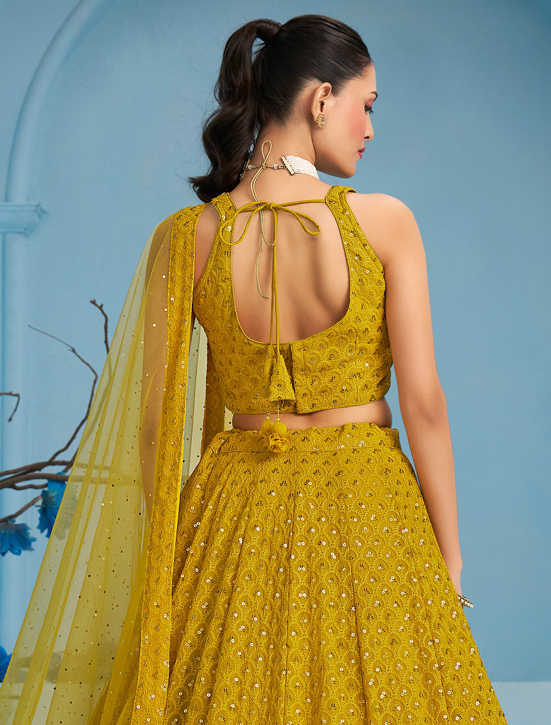 Yellow Ethnic Georgette Designer Lehenga Choli Set With Embroidery
