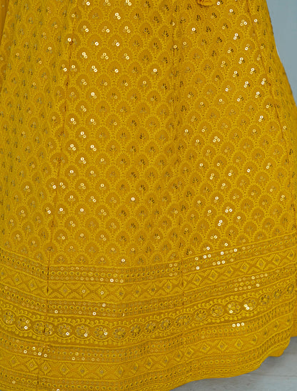 Yellow Ethnic Georgette Designer Lehenga Choli Set With Embroidery