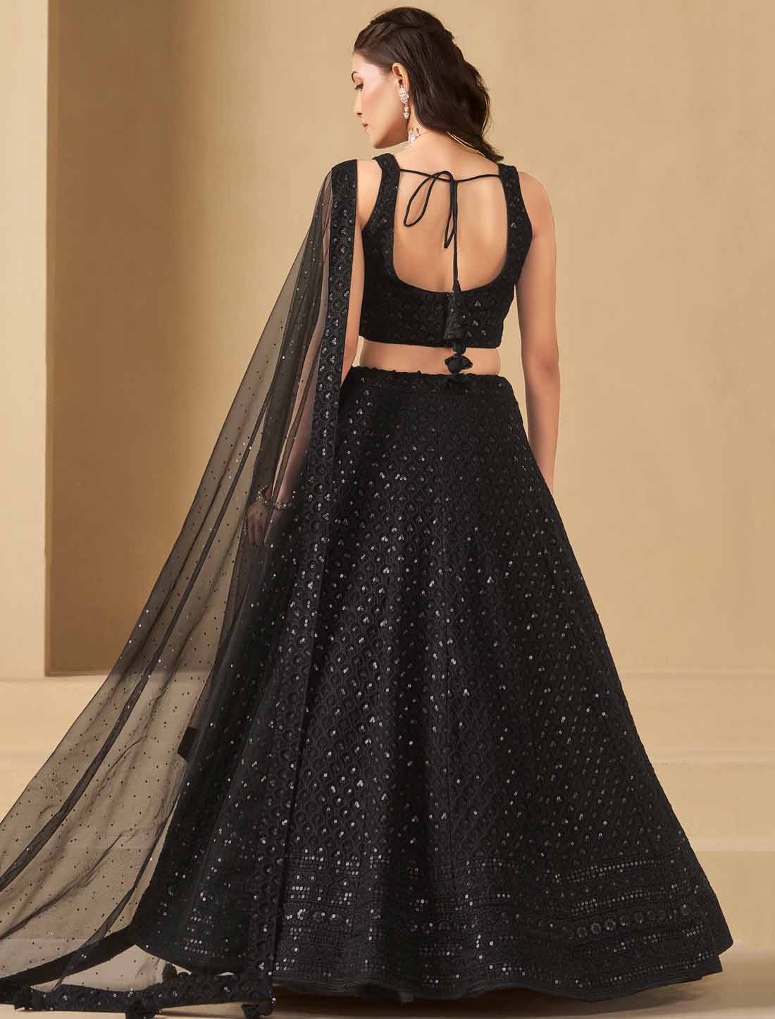 Black Georgette With Soft Net Thread Embroidered Ethnic Lehenga Choli