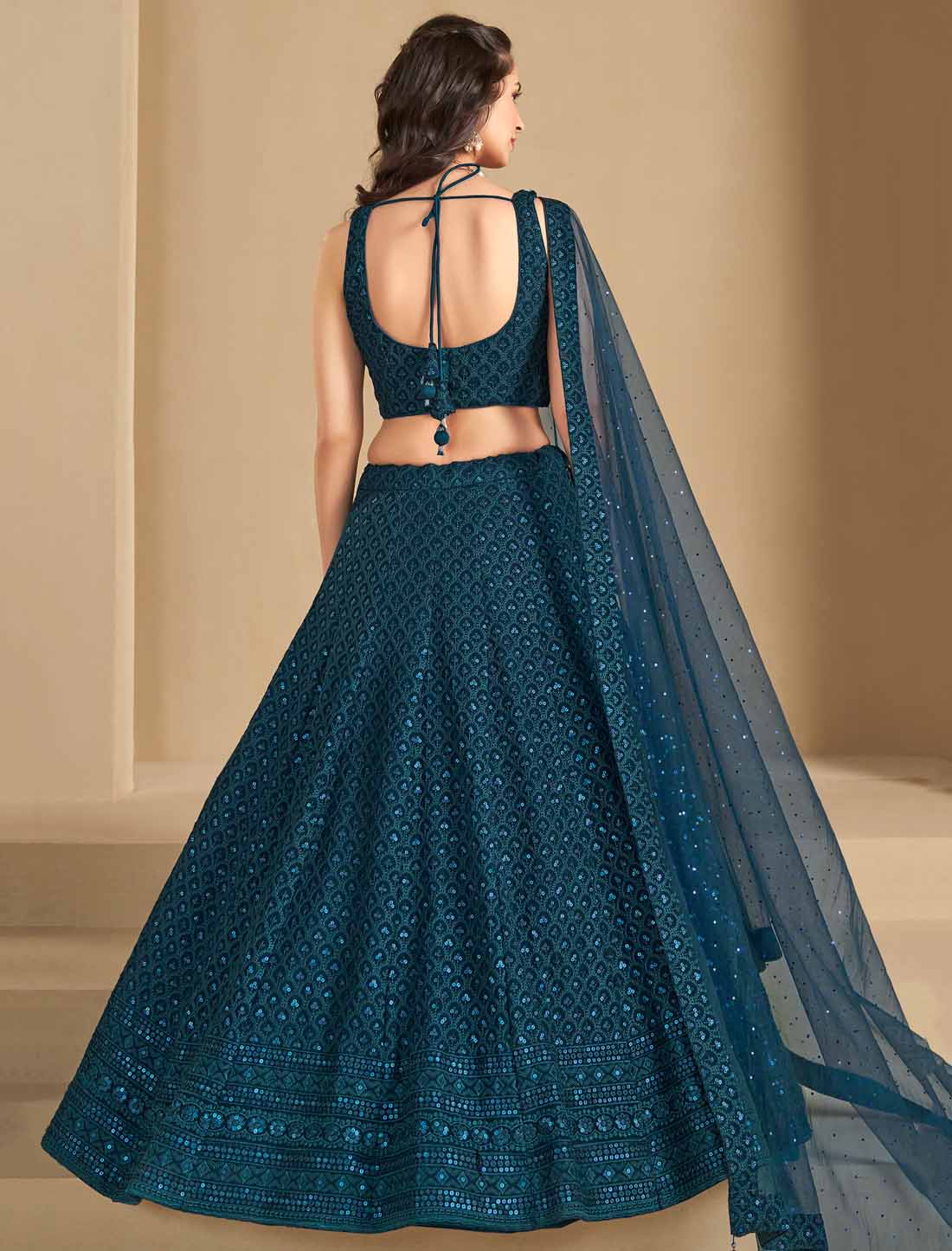 Blue Ethnic Georgette With Soft Net Thread Embroidered Lehenga Choli
