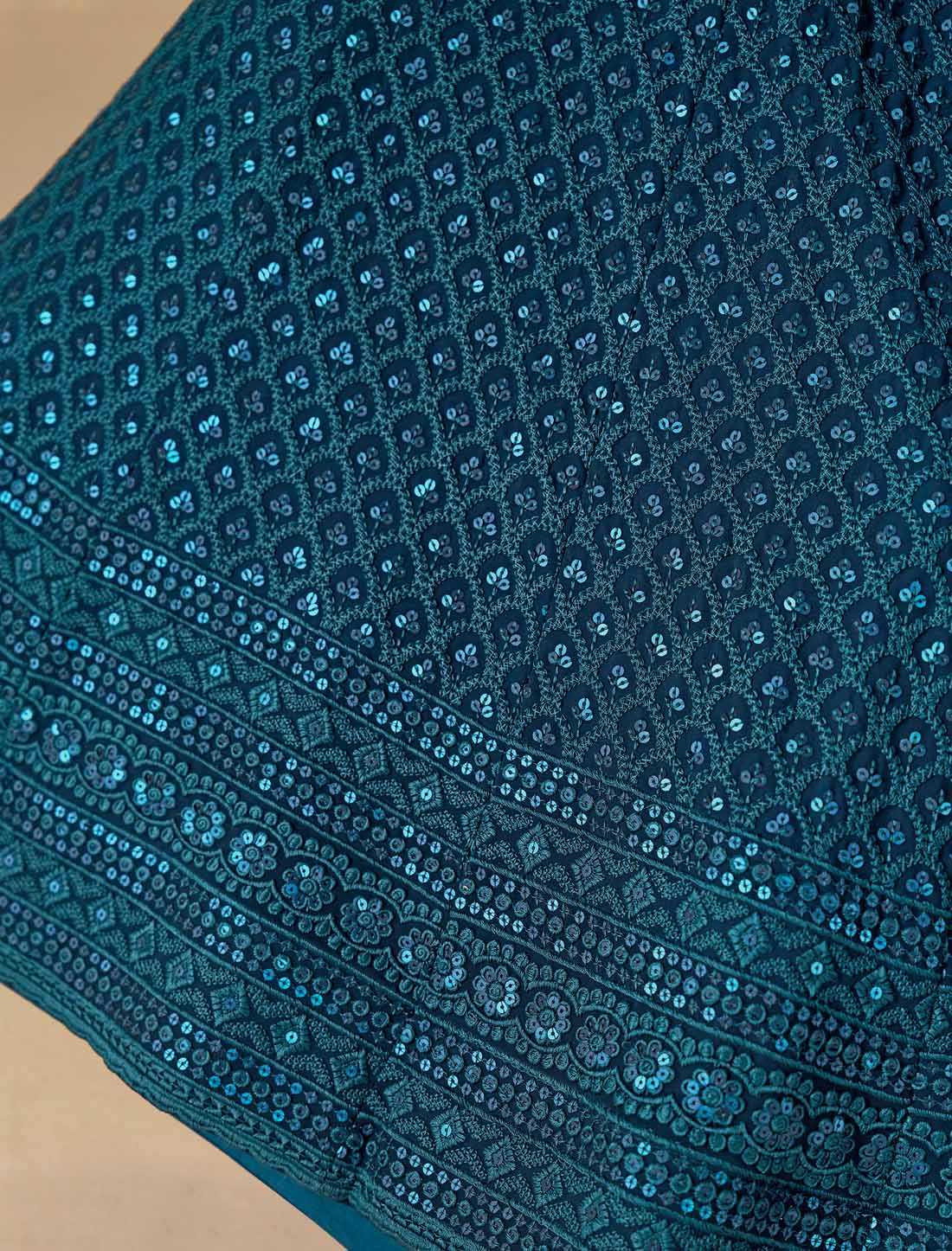 Blue Ethnic Georgette With Soft Net Thread Embroidered Lehenga Choli