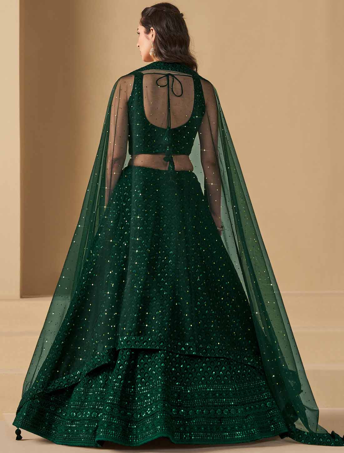 Green Soft Net With Georgette Thread Embroidered Ethnic Lehenga Choli