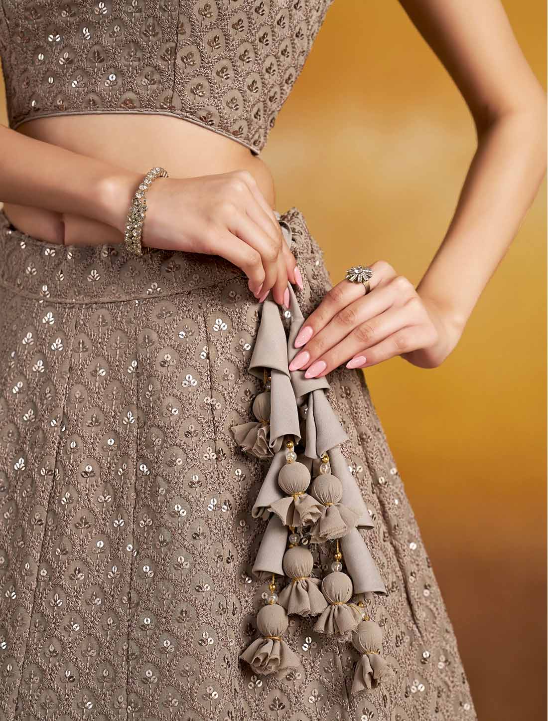 Grey Soft Net With Georgette Thread Embroidered Ethnic Lehenga Choli