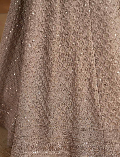 Grey Soft Net With Georgette Thread Embroidered Ethnic Lehenga Choli