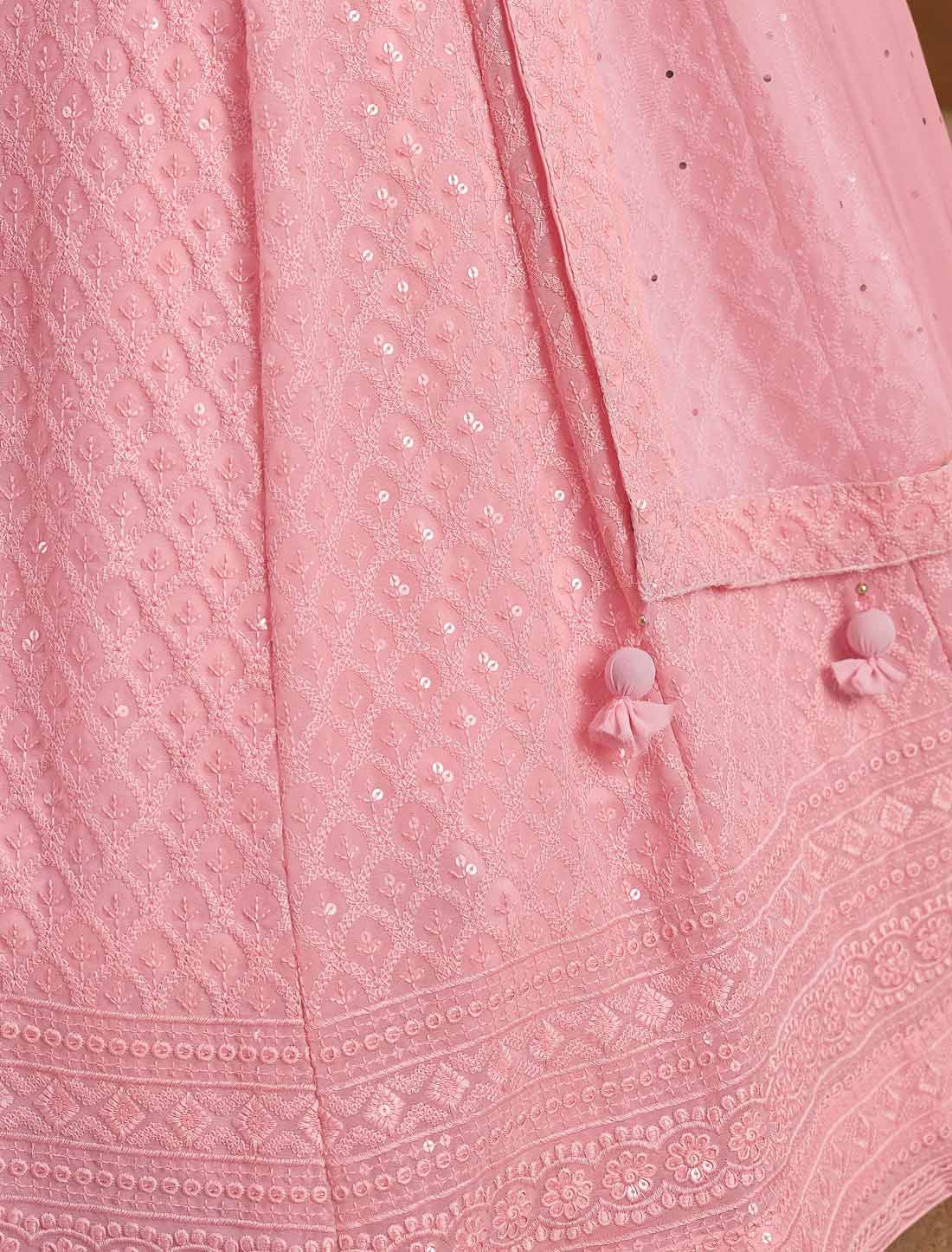 Pink Ethnic Georgette With Soft Net Thread Embroidered Lehenga Choli