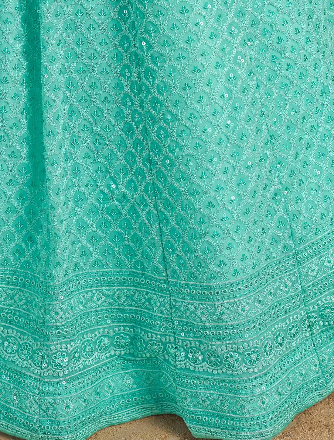 Sky Georgette With Soft Net Ethnic Thread Embroidered Lehenga Choli