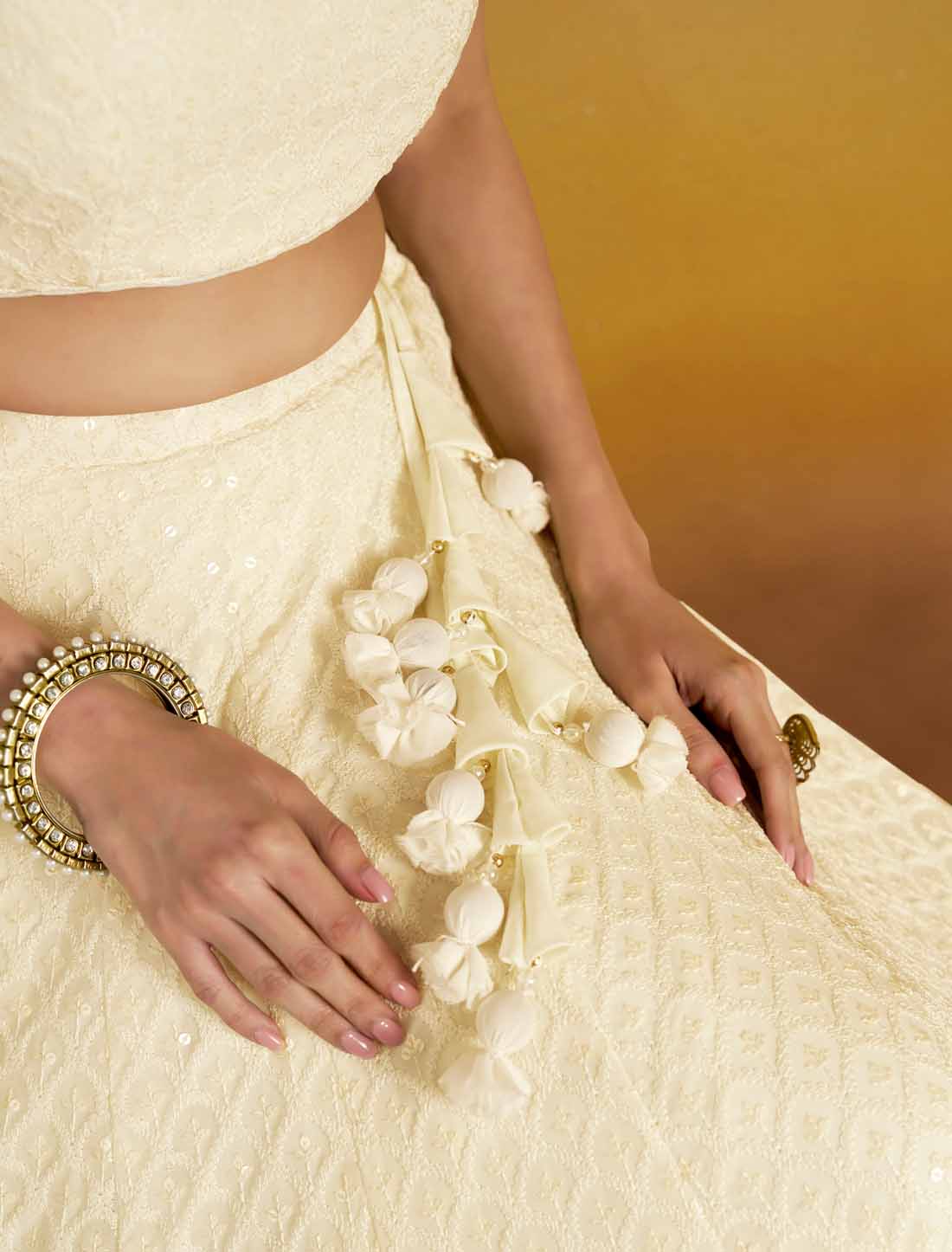 White Ethnic Georgette With Soft Net Thread Embroidered Lehenga Choli