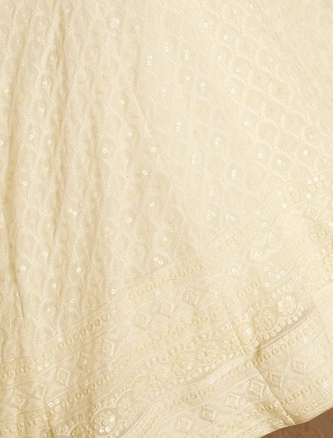 White Ethnic Georgette With Soft Net Thread Embroidered Lehenga Choli