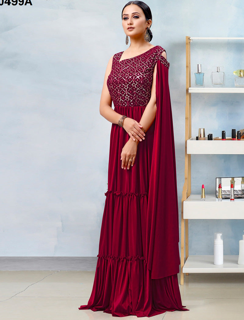 Maroon Glimmering Ethnic Gown For Women & Imported Lycra Fabric