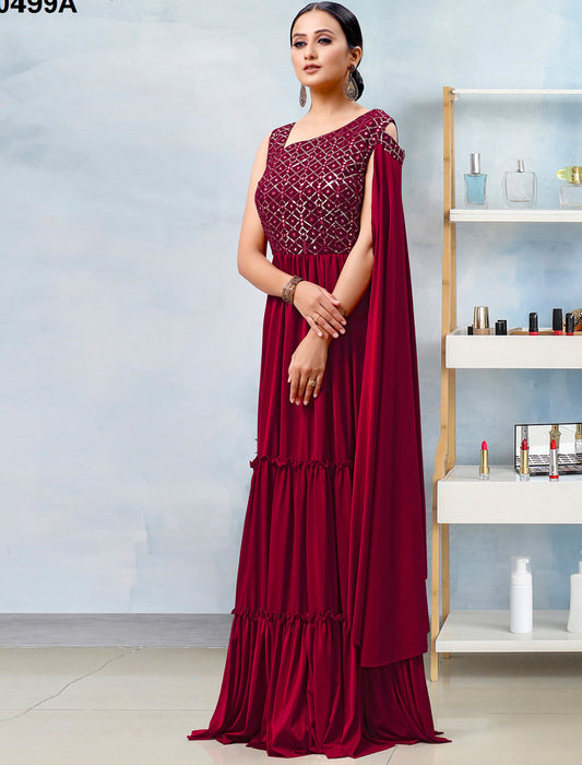 Maroon Glimmering Ethnic Gown For Women & Imported Lycra Fabric