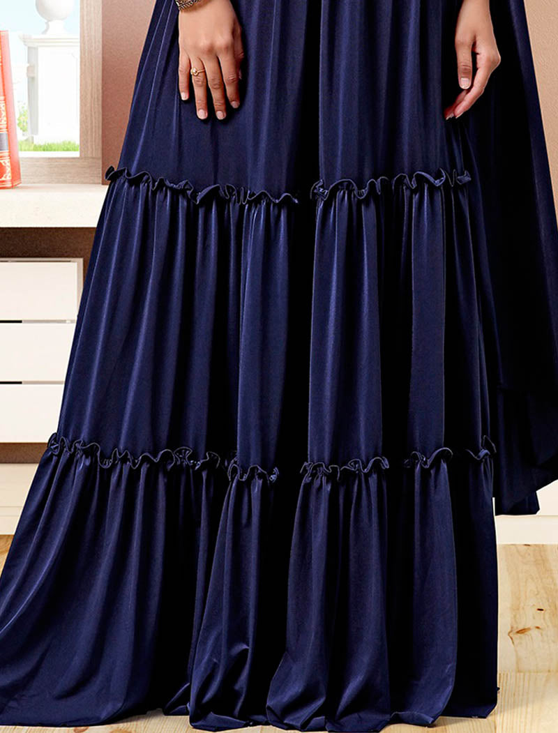 Navy Blue Glimmering Imported Lycra Party Wear Gown For Women