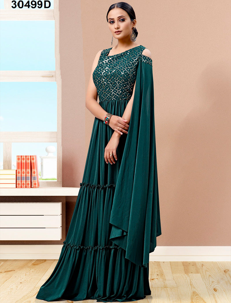 Sea Green Glimmering Imported Lycra Ethnic Party Wear Gown For Women